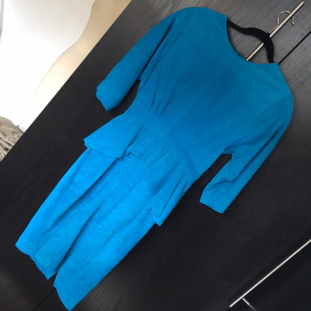 Vintage 100% leather teal dress with peplum